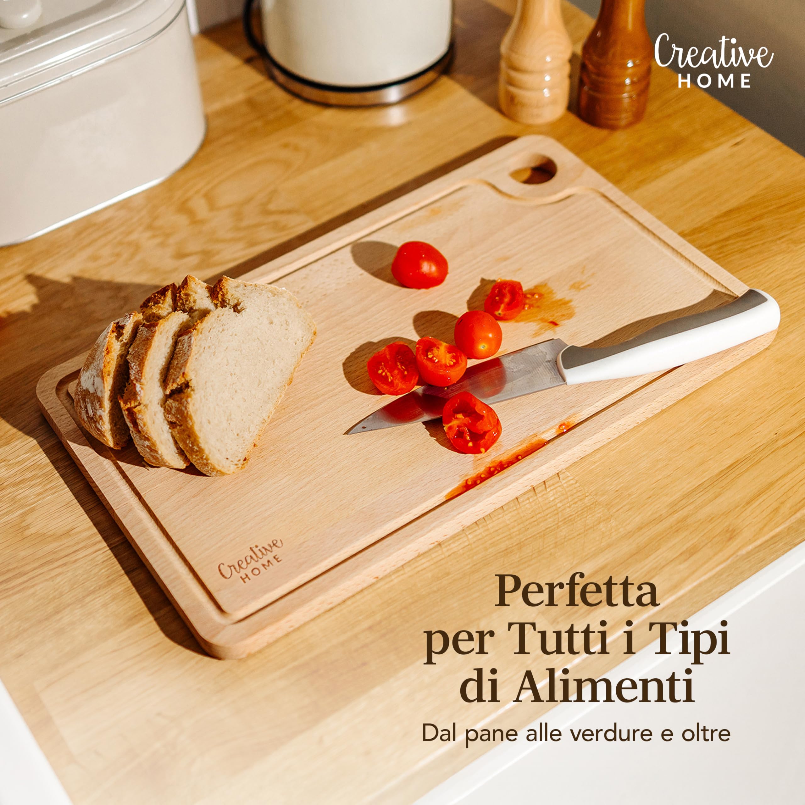 Creative Home Tagliere Faggio con Scanalatura Reversibile