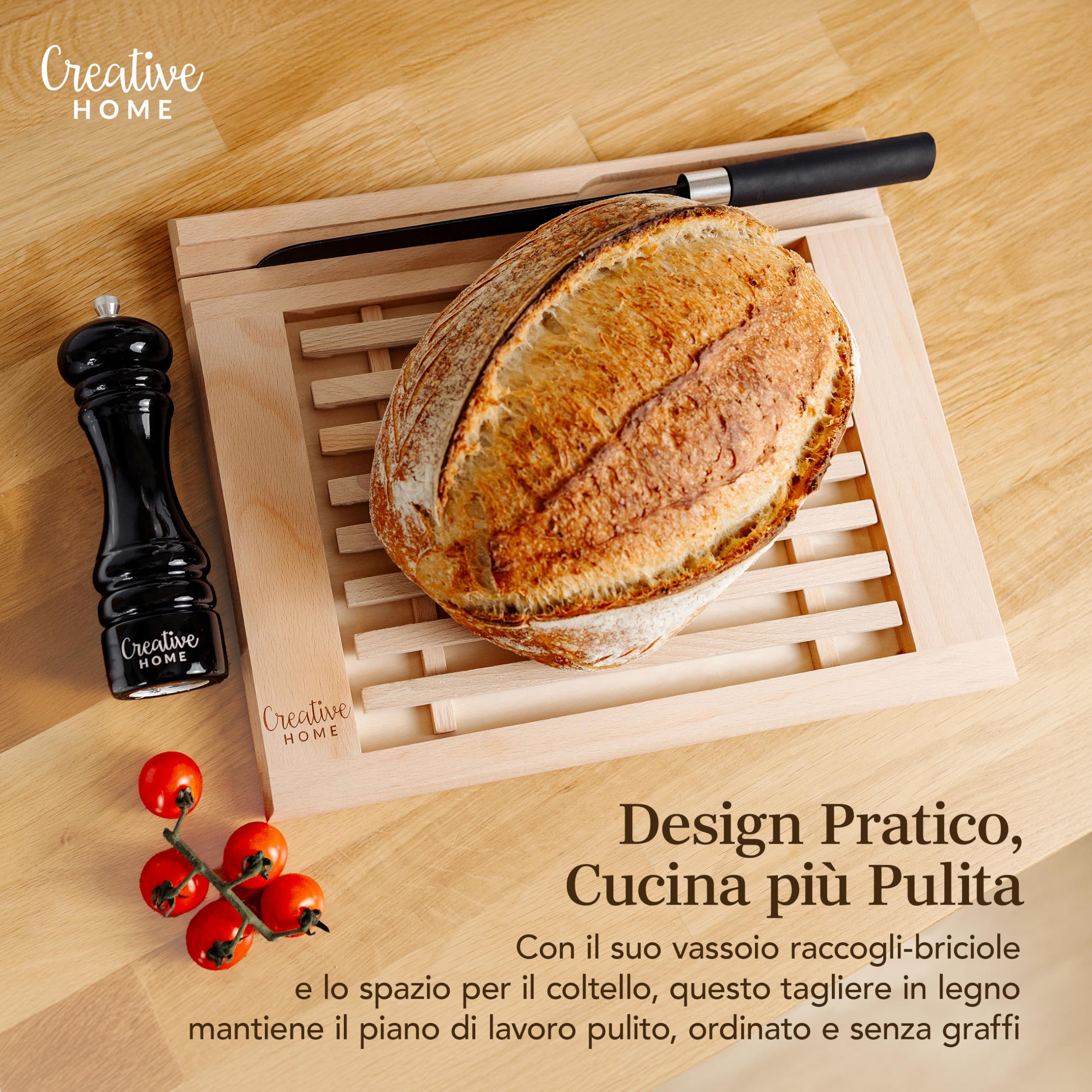 Creative Home tagliere pane faggio 35,5 cm con griglia
