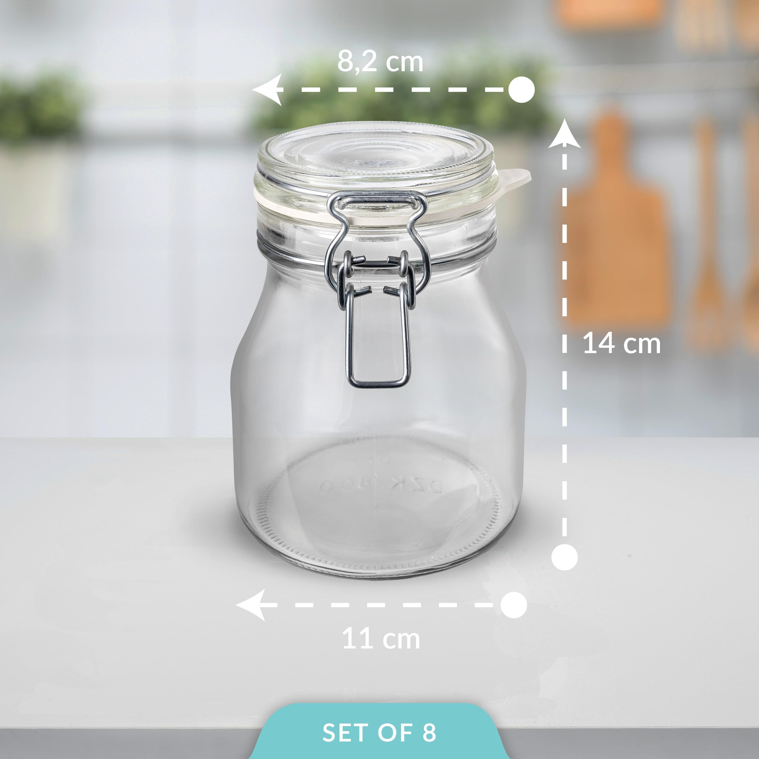 Creative Home Set 8 Barattoli Vetro Chiusura Clip 750 ml