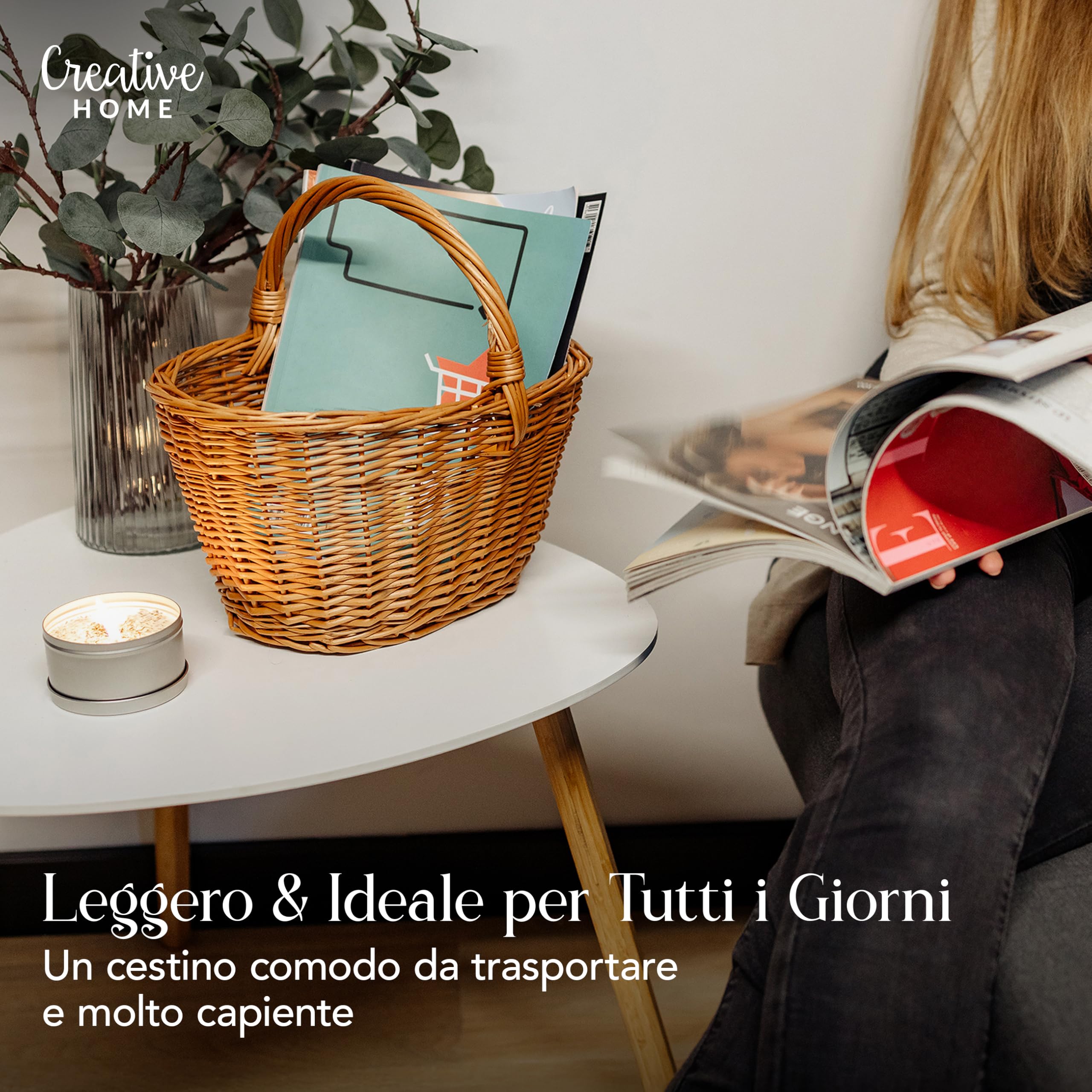 Creative Home Cesto Vimini Chiaro 32x24x29 cm con Manico