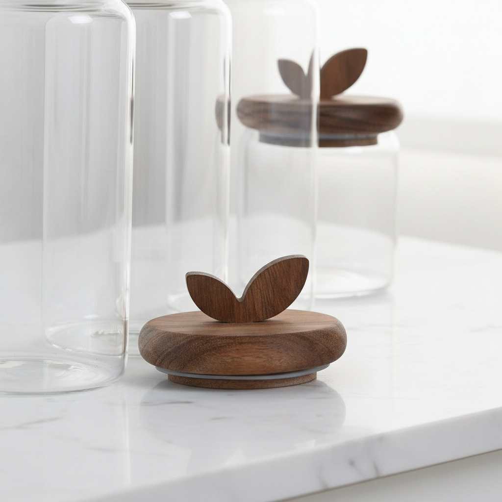 Home ESPRIT set 4 barattoli vetro con coperchio acacia e foglia