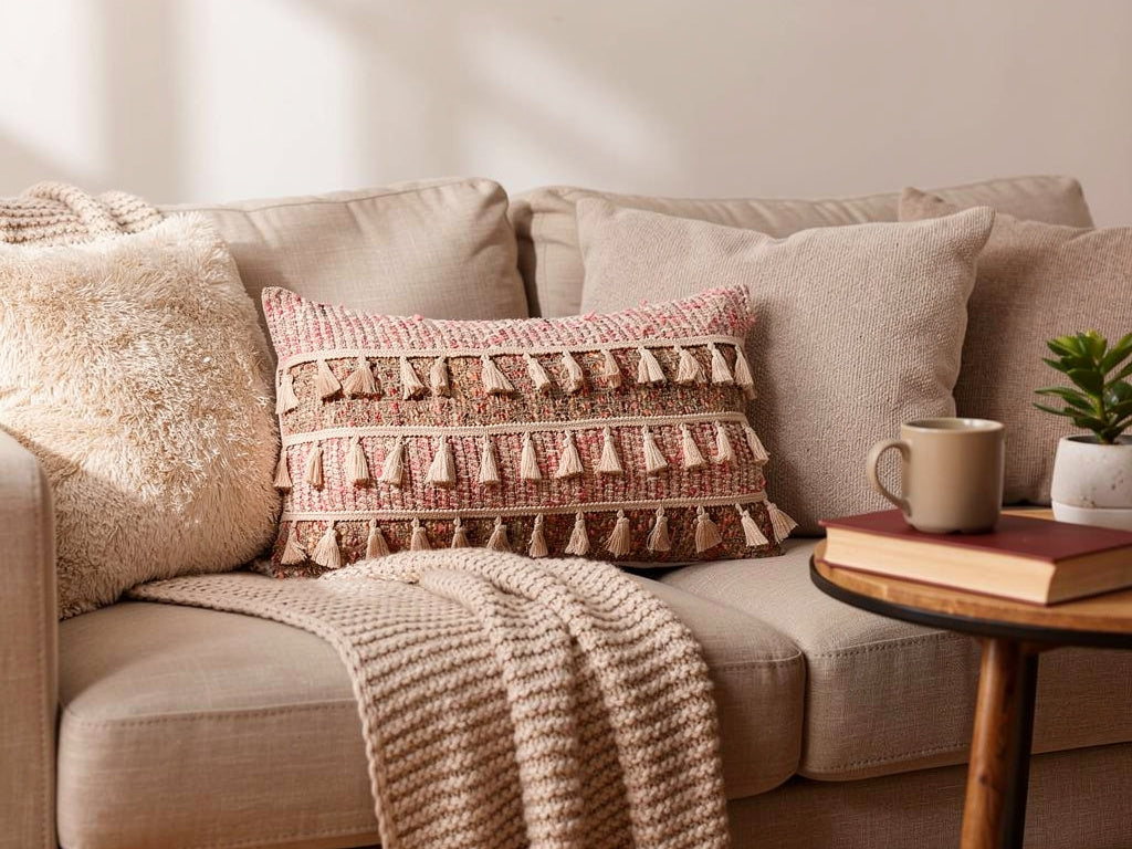 Home ESPRIT Boho cuscino rettangolare 50x30 cm con nappe terracotta