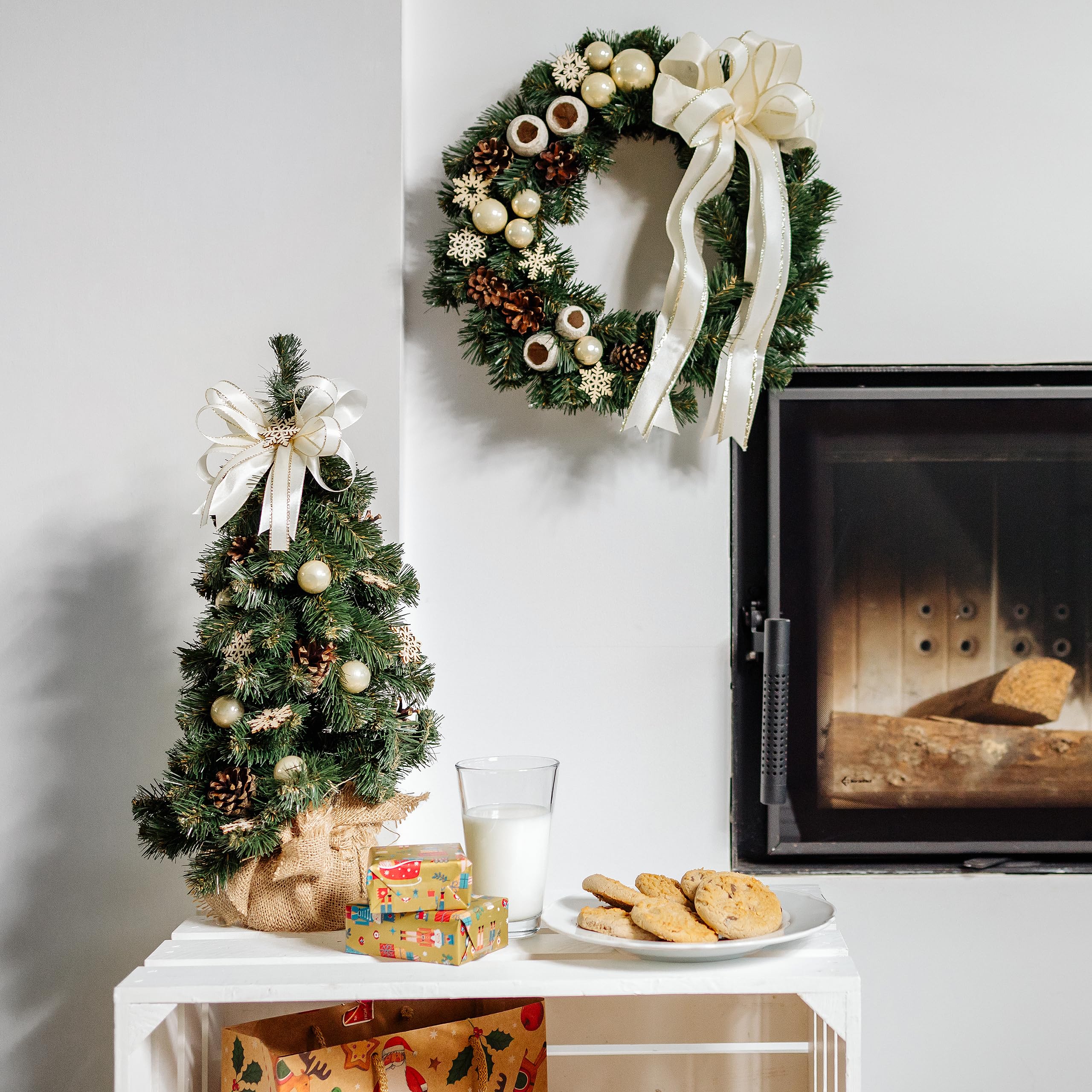 Creative Home Albero di Natale 40cm Crema Già Addobbato