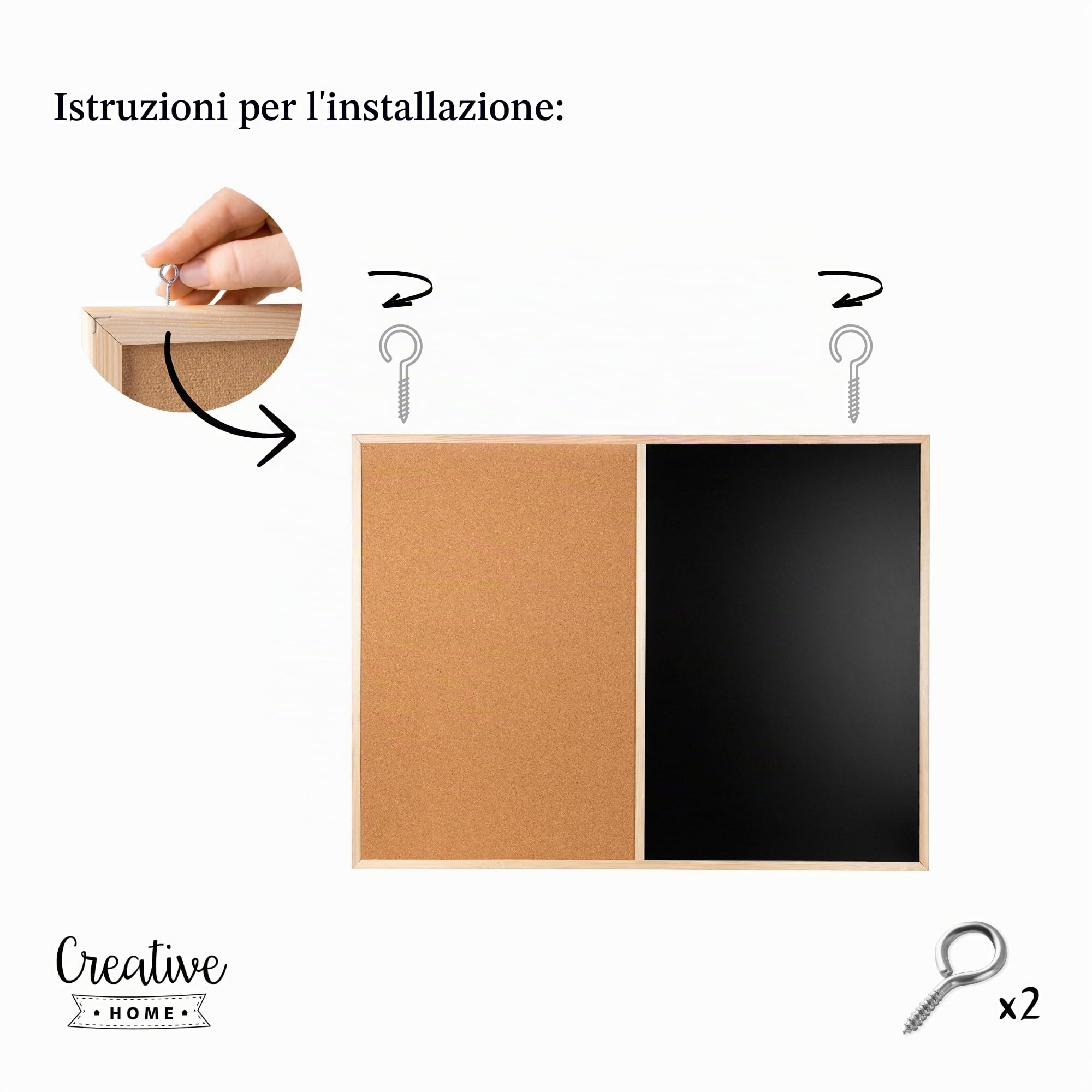 Creative Home Lavagna Bacheca Sughero 60x40 cm con Gesso