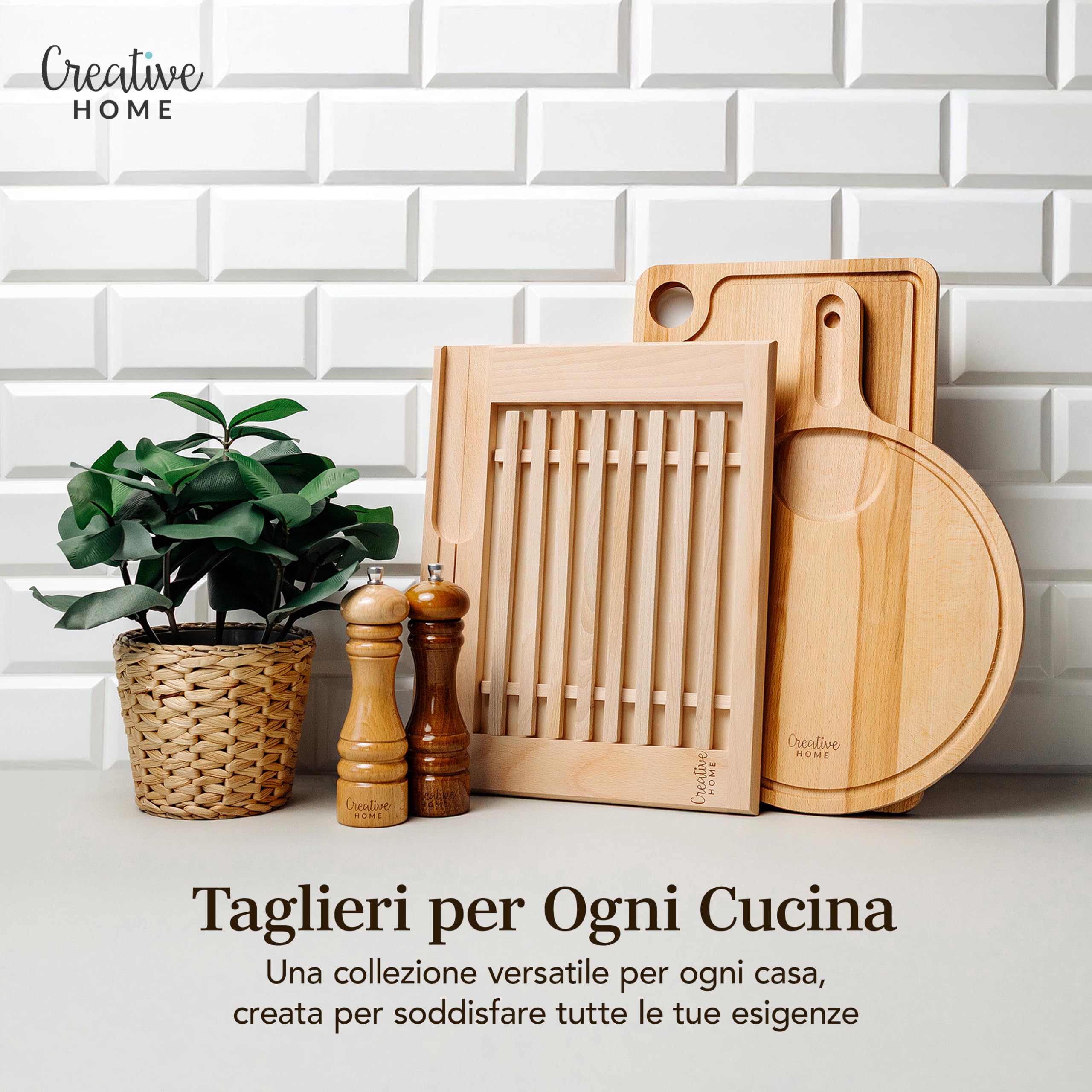 Creative Home Tagliere Rotondo Legno Faggio 40x30 cm con Manico