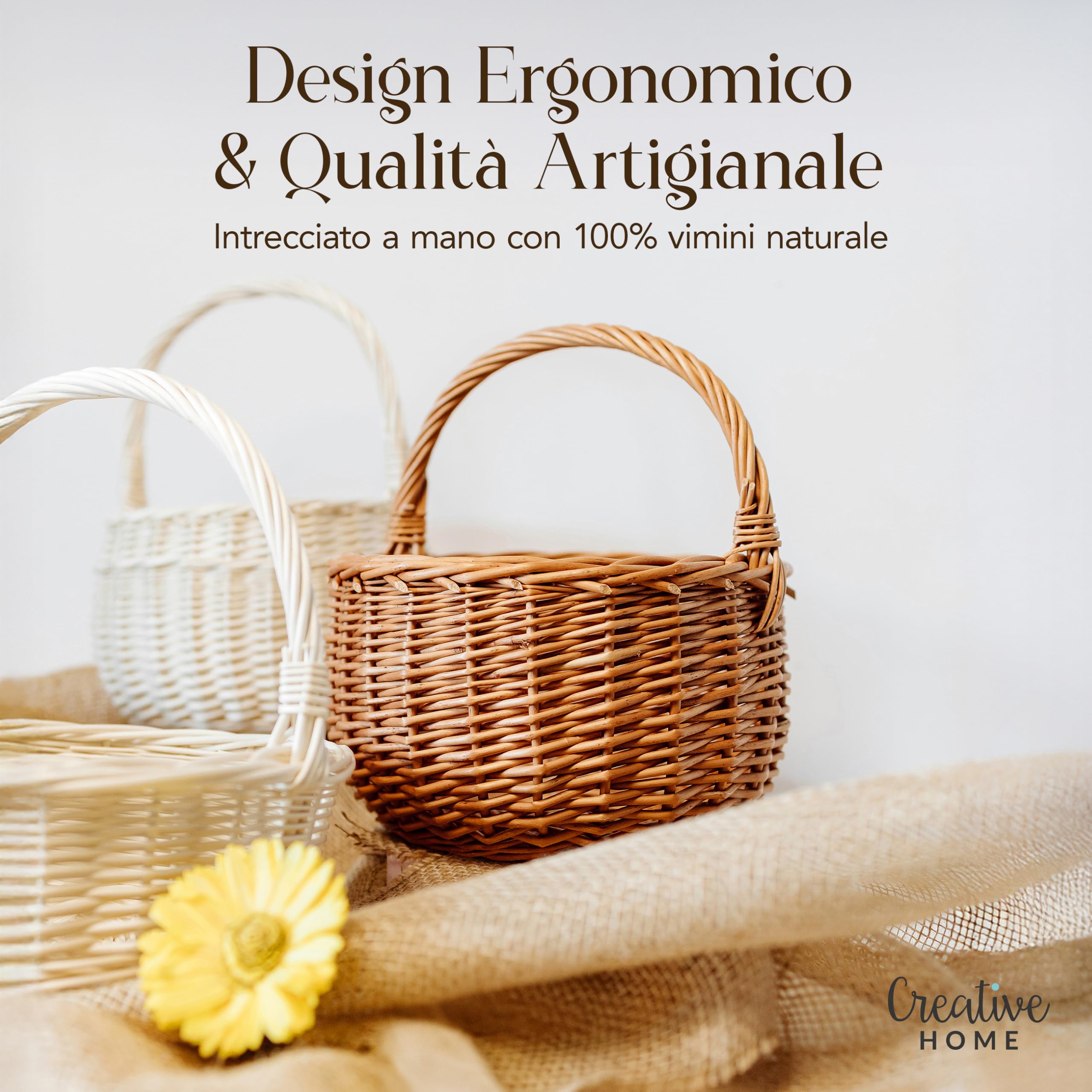 Creative Home Cestino Vimini Marrone 22x22x26 cm con Manico