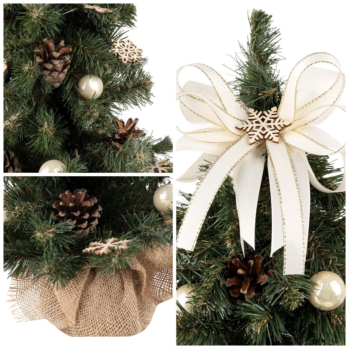 Creative Home Albero di Natale 40cm Crema Già Addobbato