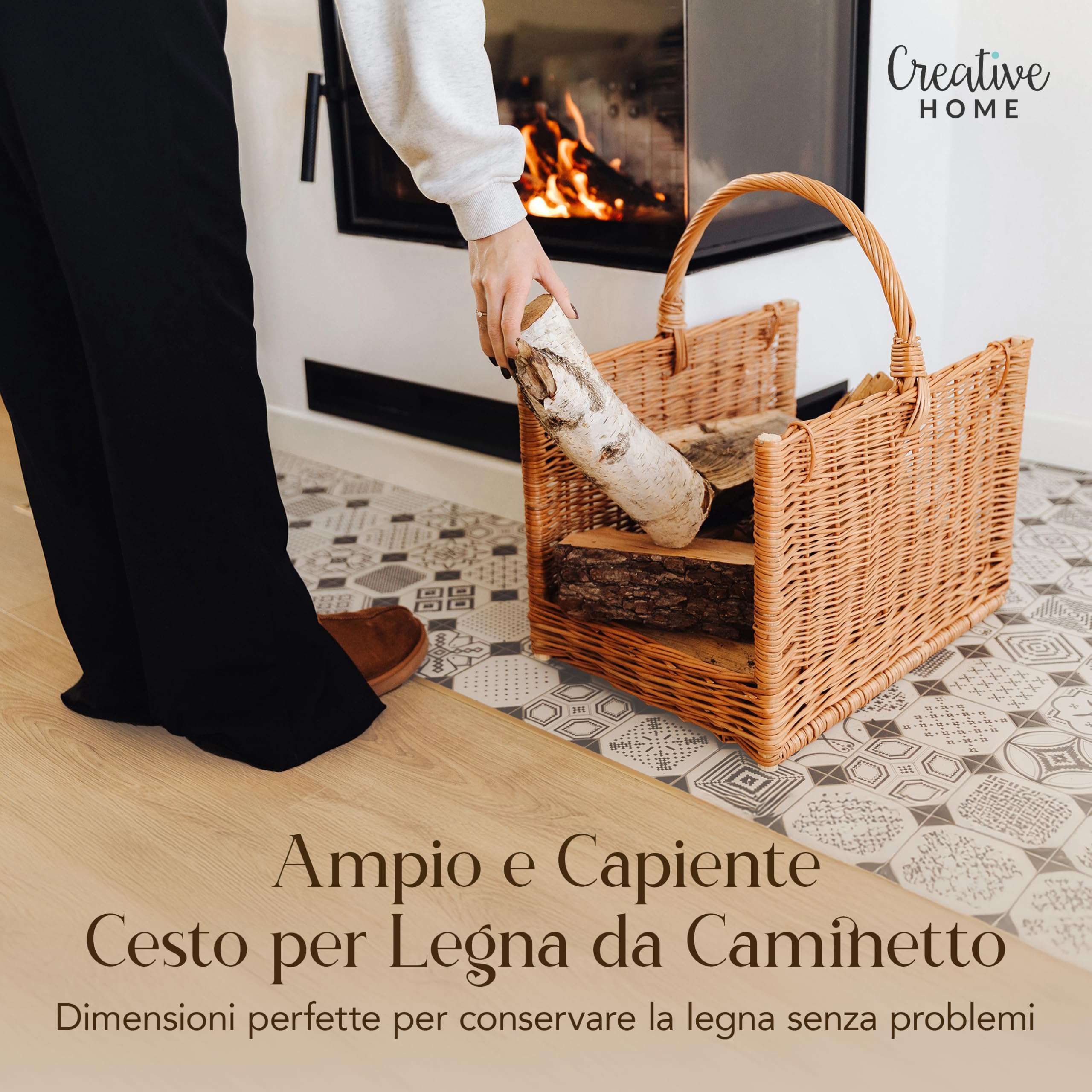 Creative Home Cesto Portalegna Vimini 45x30x47cm Salice