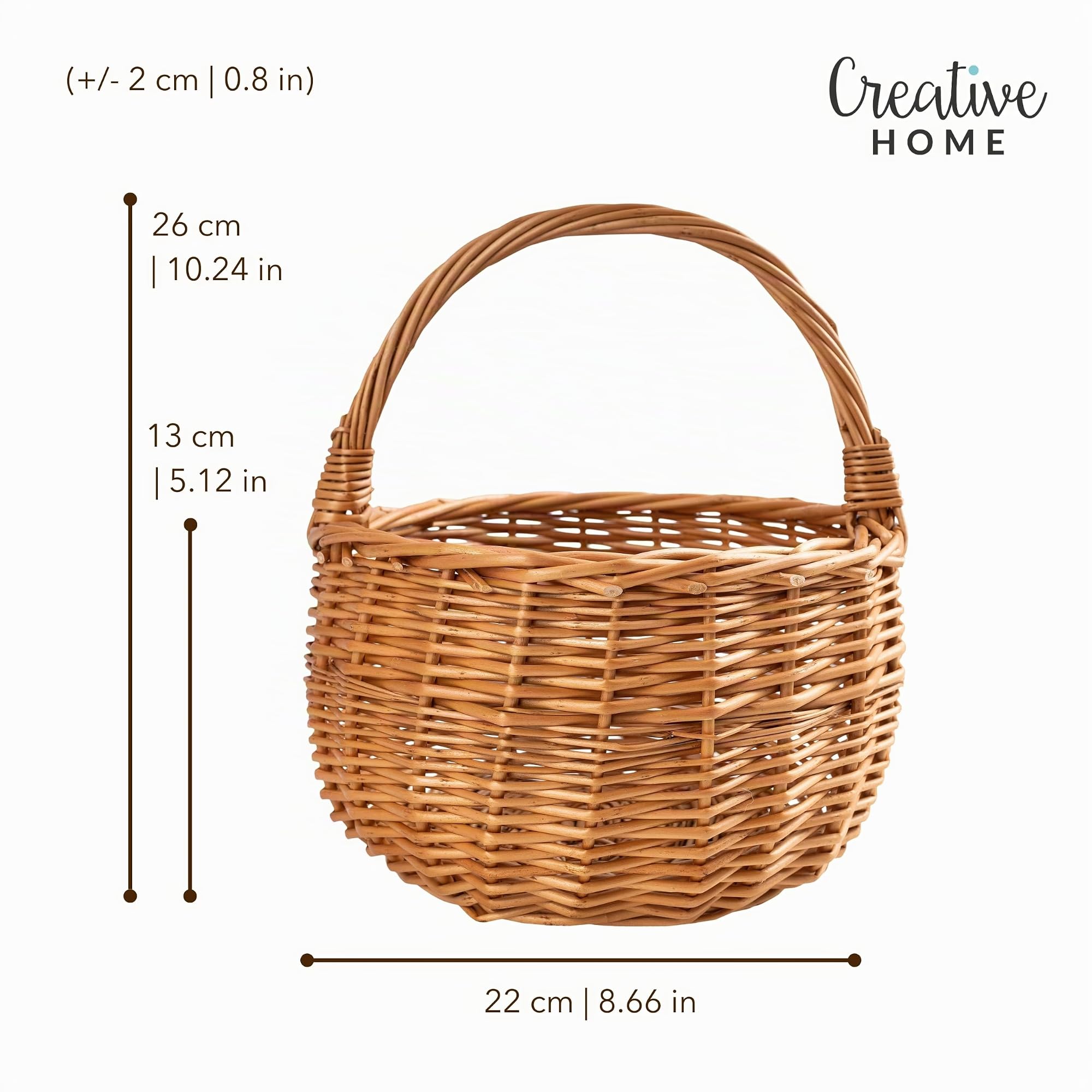 Creative Home Cestino Vimini Marrone 22x22x26 cm con Manico