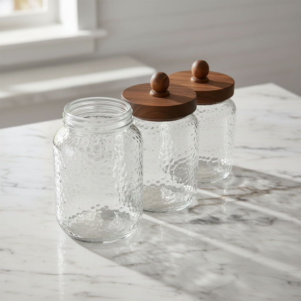 Home ESPRIT set 3 barattoli vetro martellato acacia ermetici 1,2 L