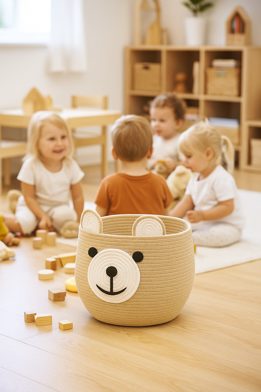 BELMIN Orso cesto portagiochi cotone beige 35x28 cm