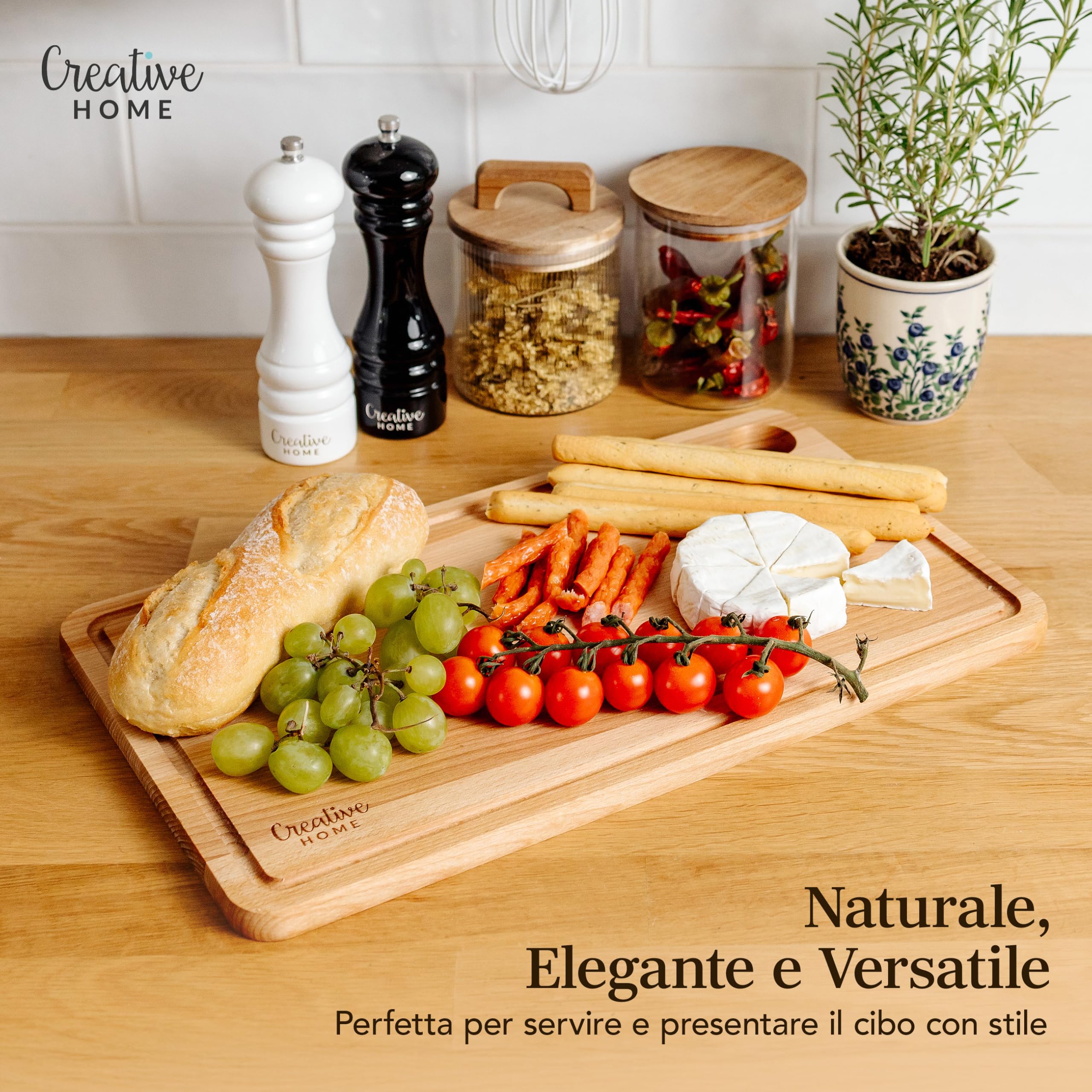 Creative Home Tagliere Faggio con Scanalatura Reversibile