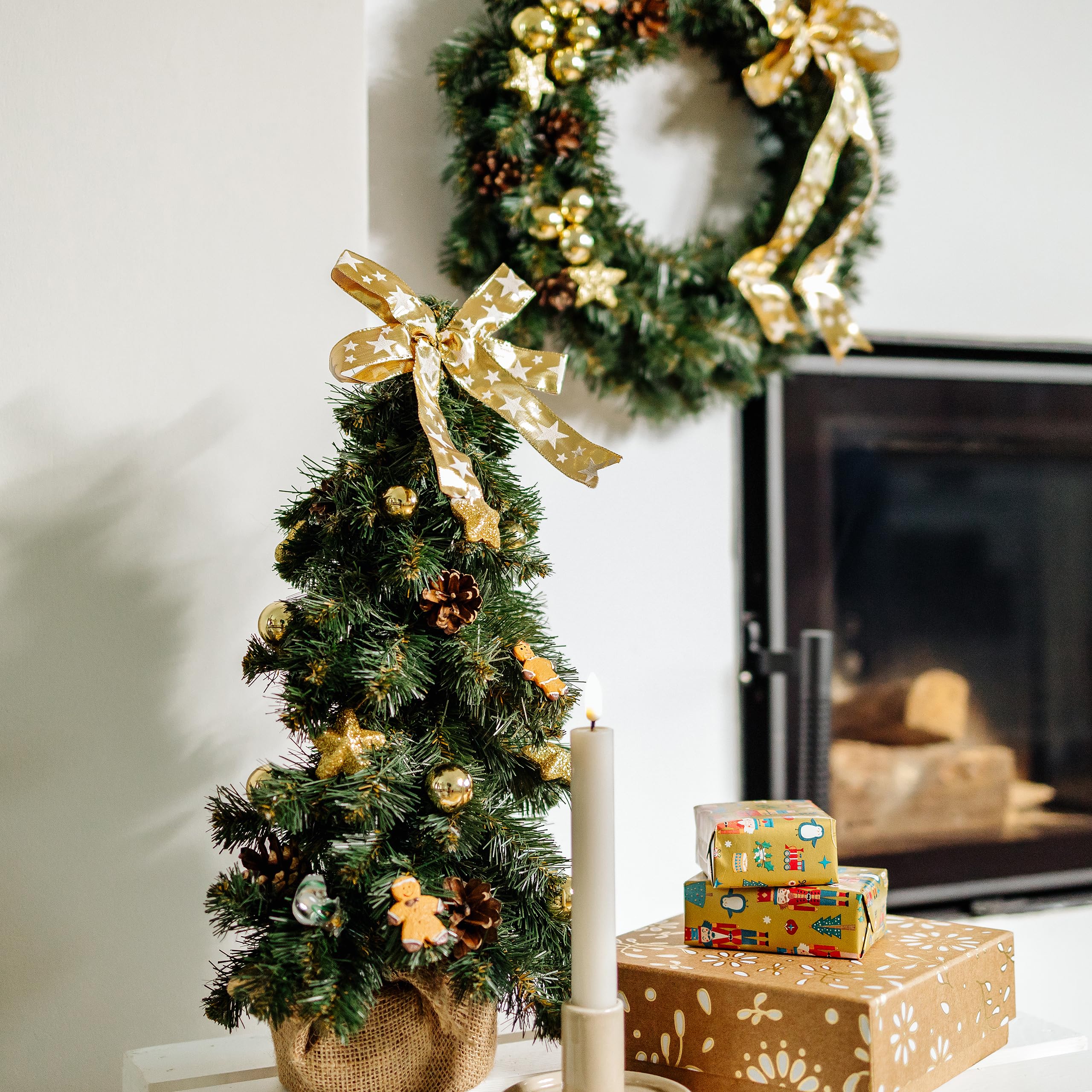 Creative Home Albero di Natale Oro 40 cm Addobbato da Tavolo