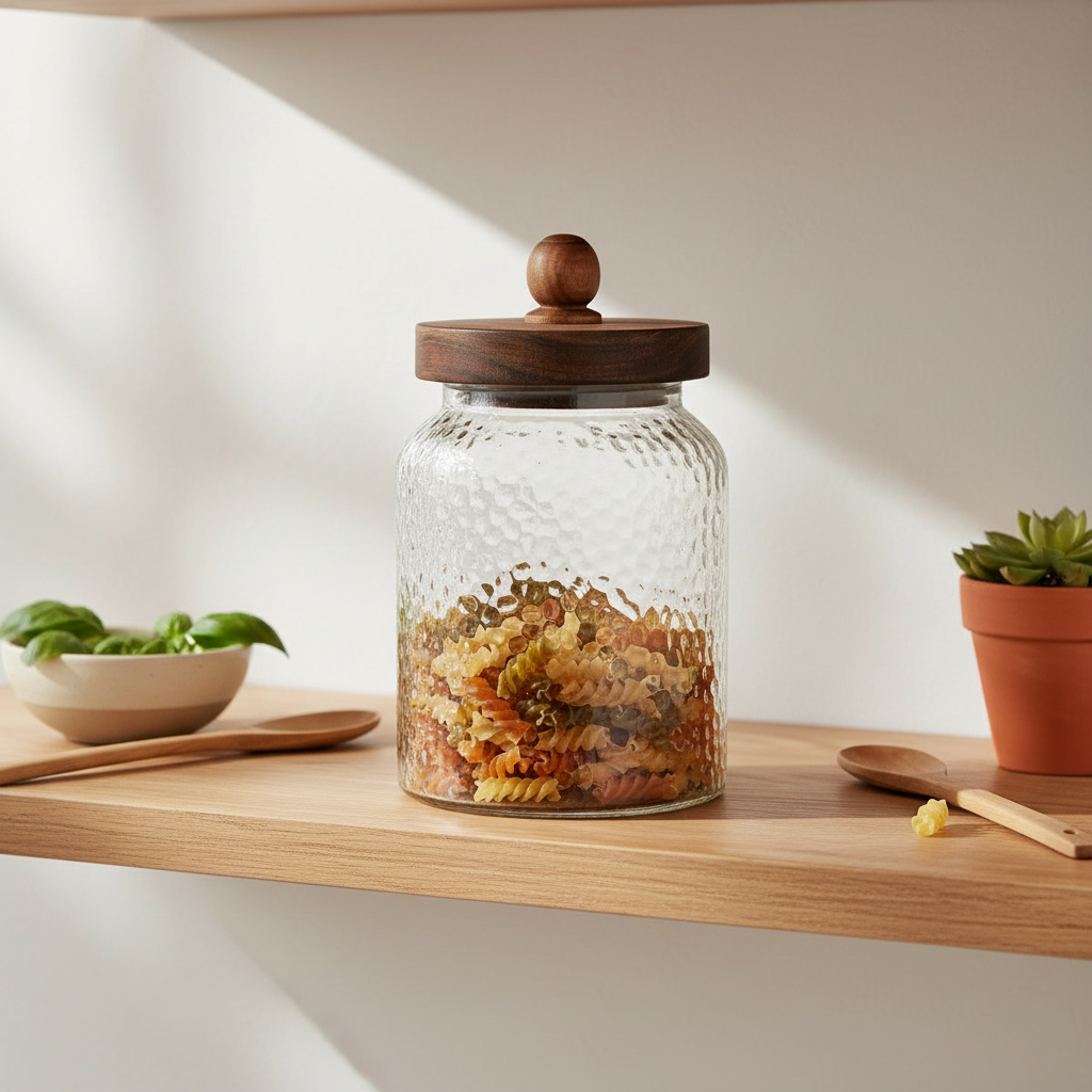 Home ESPRIT set 3 barattoli vetro martellato acacia ermetici 1,2 L
