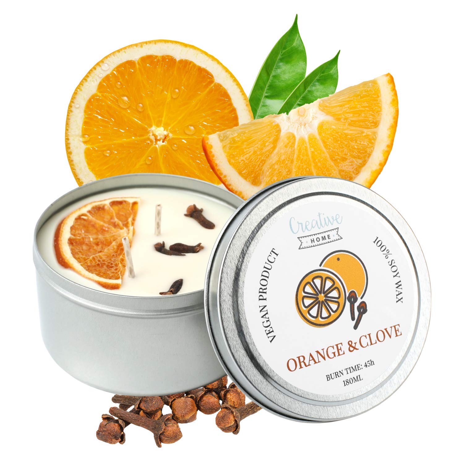 Creative Home Candela Profumata Arancia Garofano 180 ml Soia