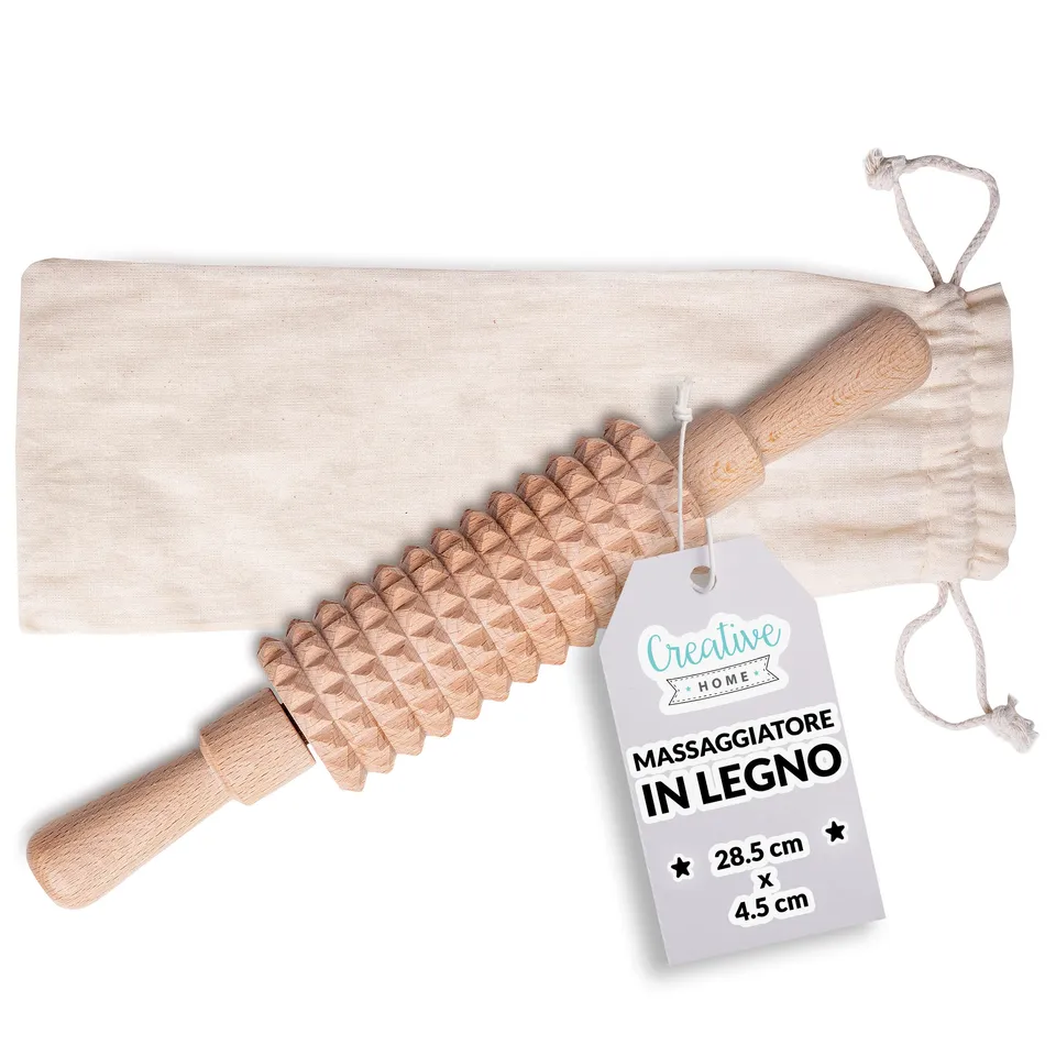 Creative Home Rullo Massaggio Legno Faggio con Manici Corpo