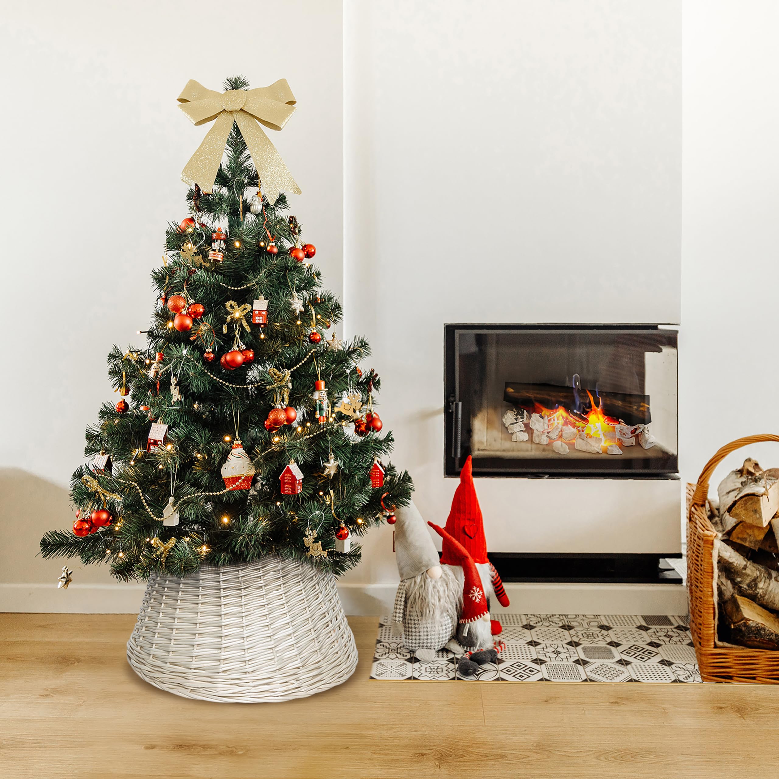 Creative Home Collare Albero Natale Vimini Bianco Ø 46x24 cm