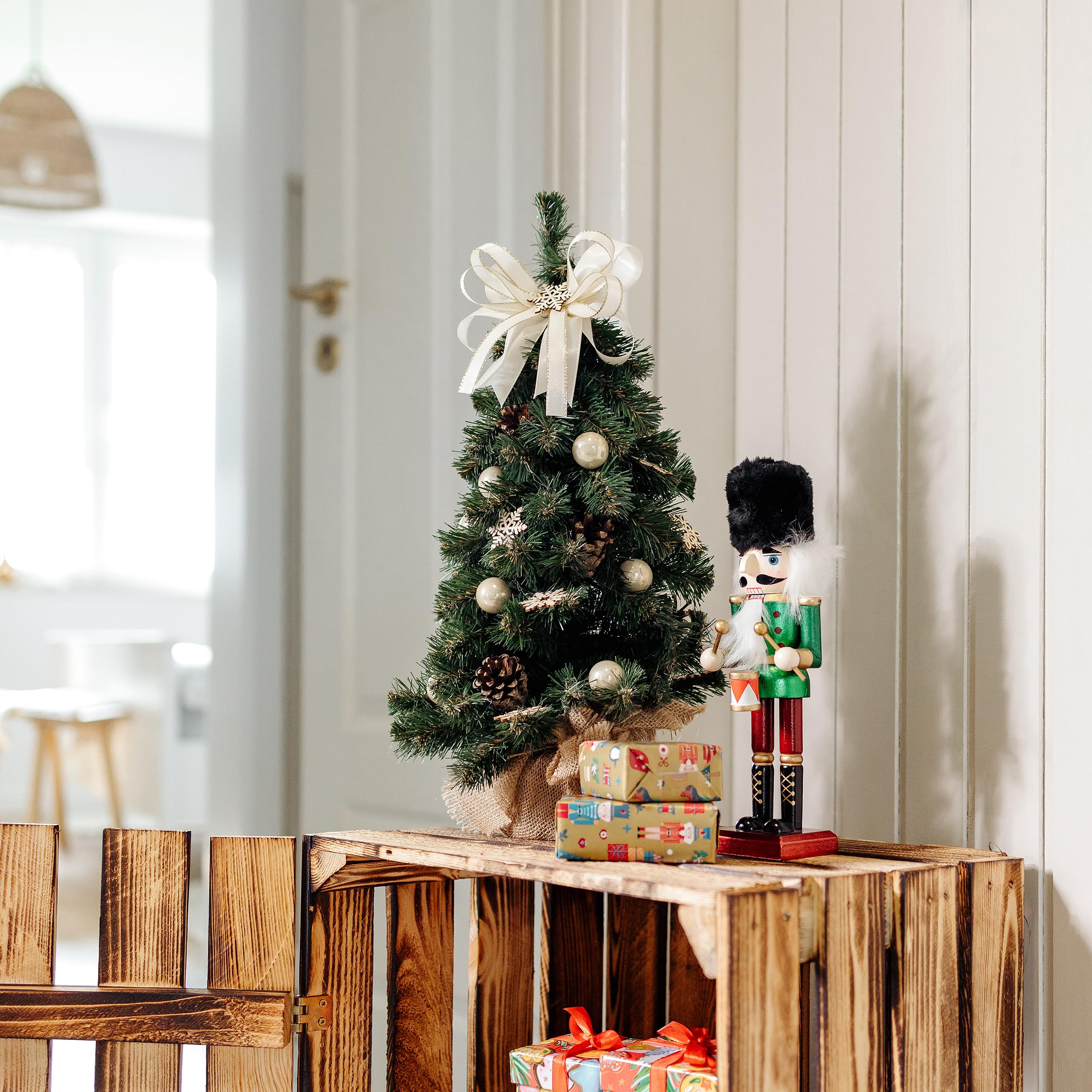 Creative Home Albero di Natale 40cm Crema Già Addobbato