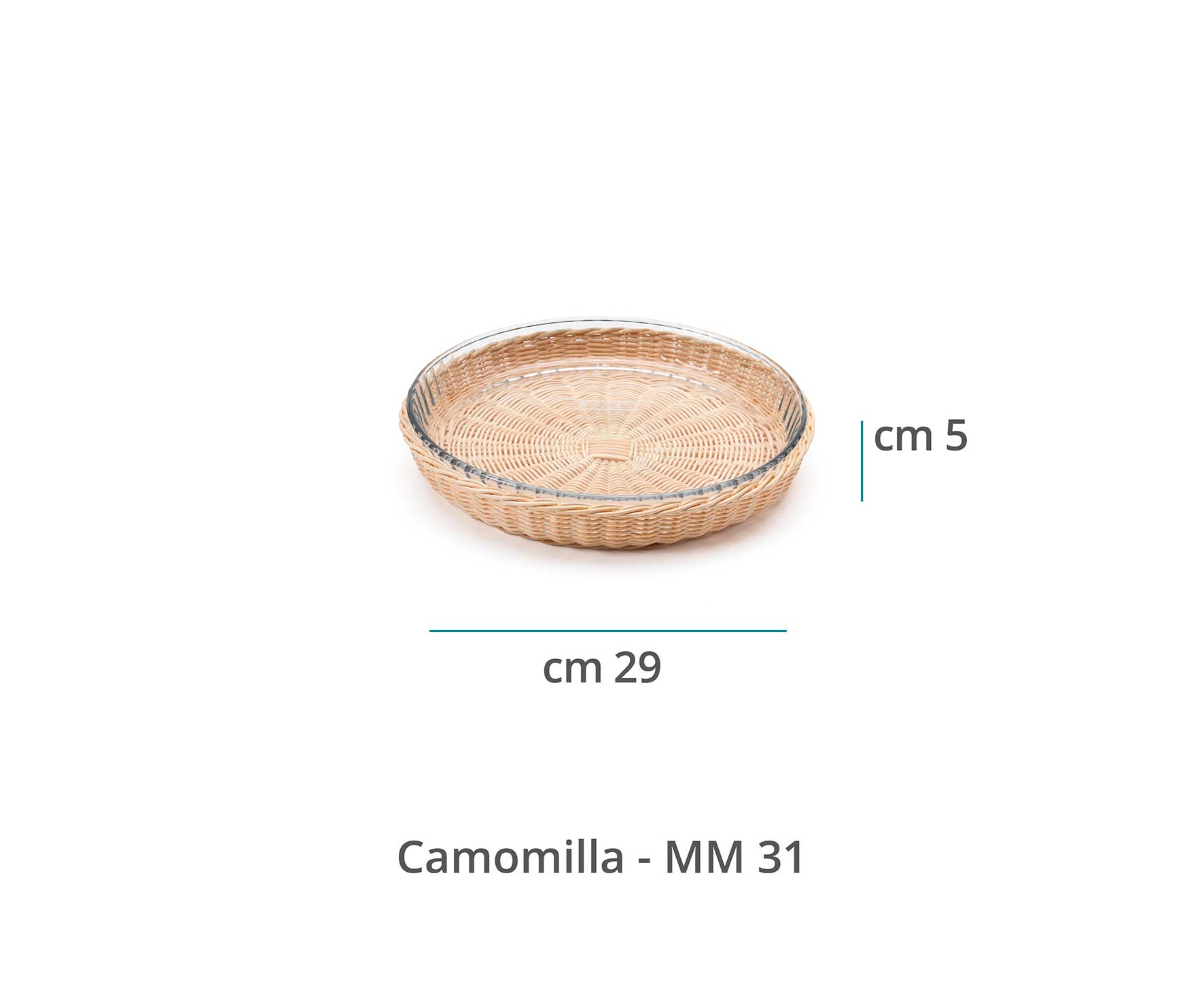 Mila Maurizi Mise en Place Camomilla M cesto crostata midollino vetro