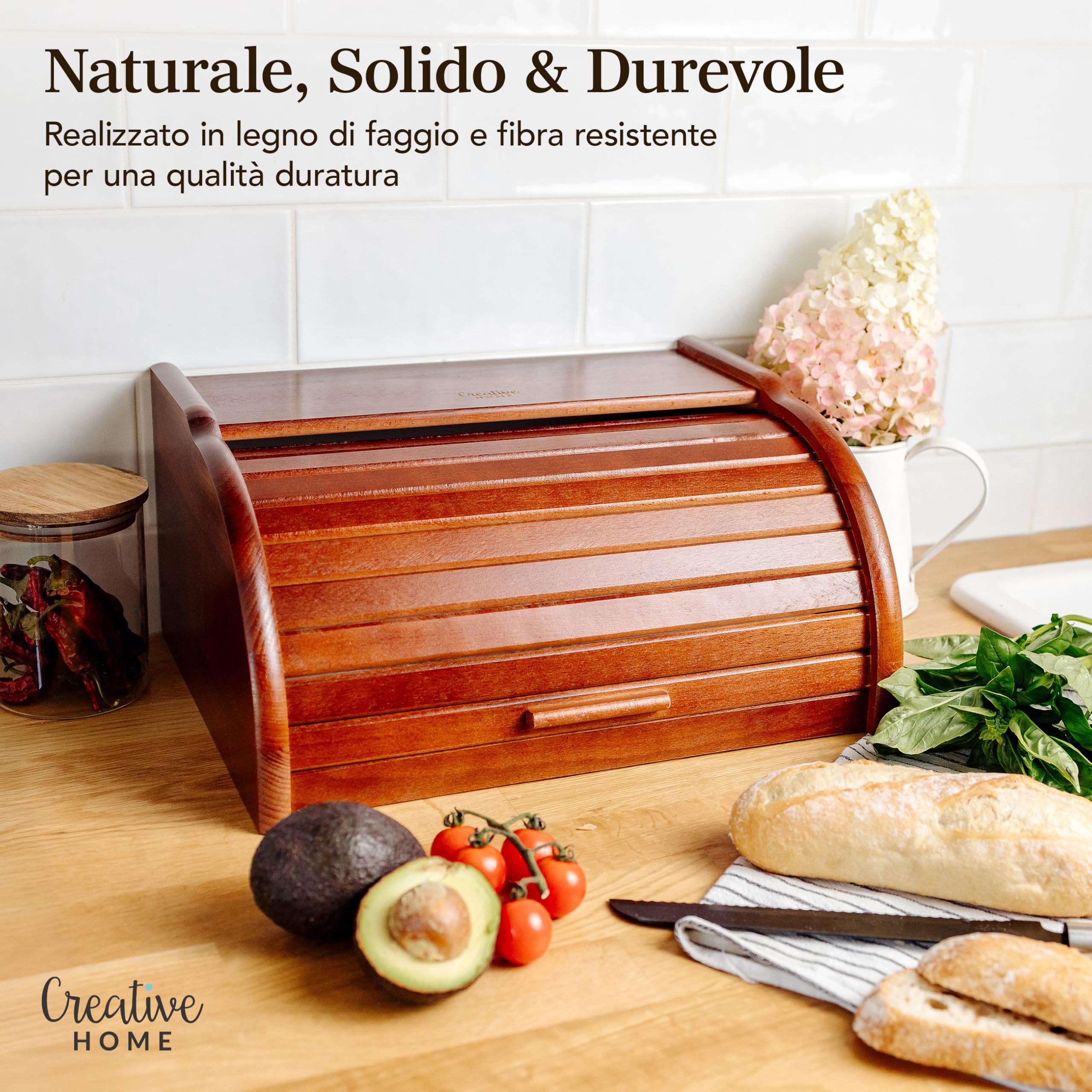 Creative Home Portapane Legno Coperchio Scorrevole 38 cm Marrone